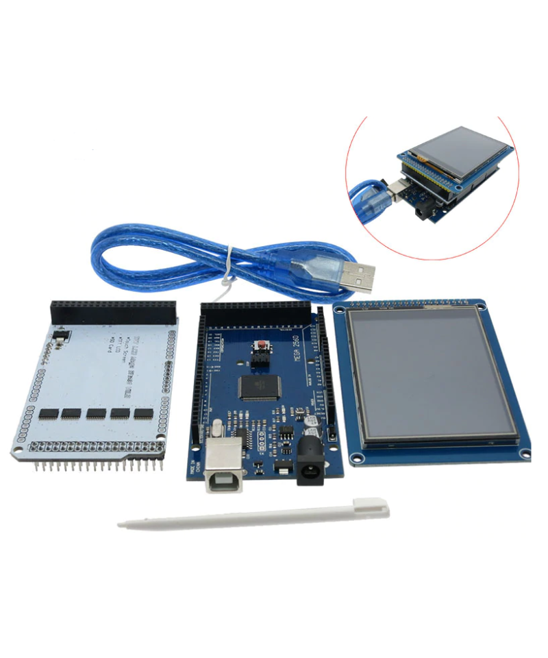 Tarjeta de Desarrollo Mega 2560 R3, Shield y Pantalla Touch 3.2 Pulgadas (Kit)