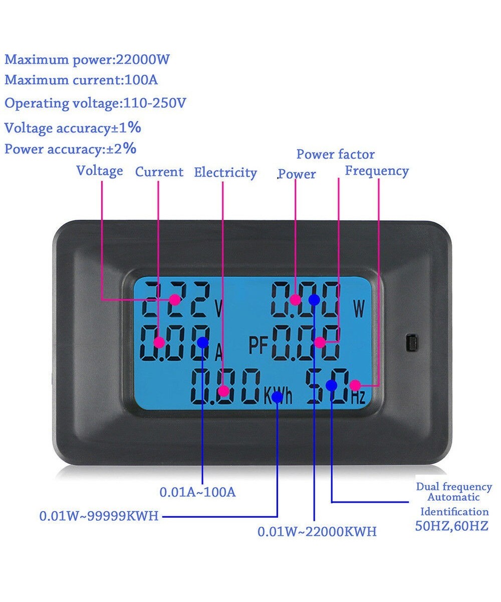 Monitor de energia AC 110V/220V 100A monofasico