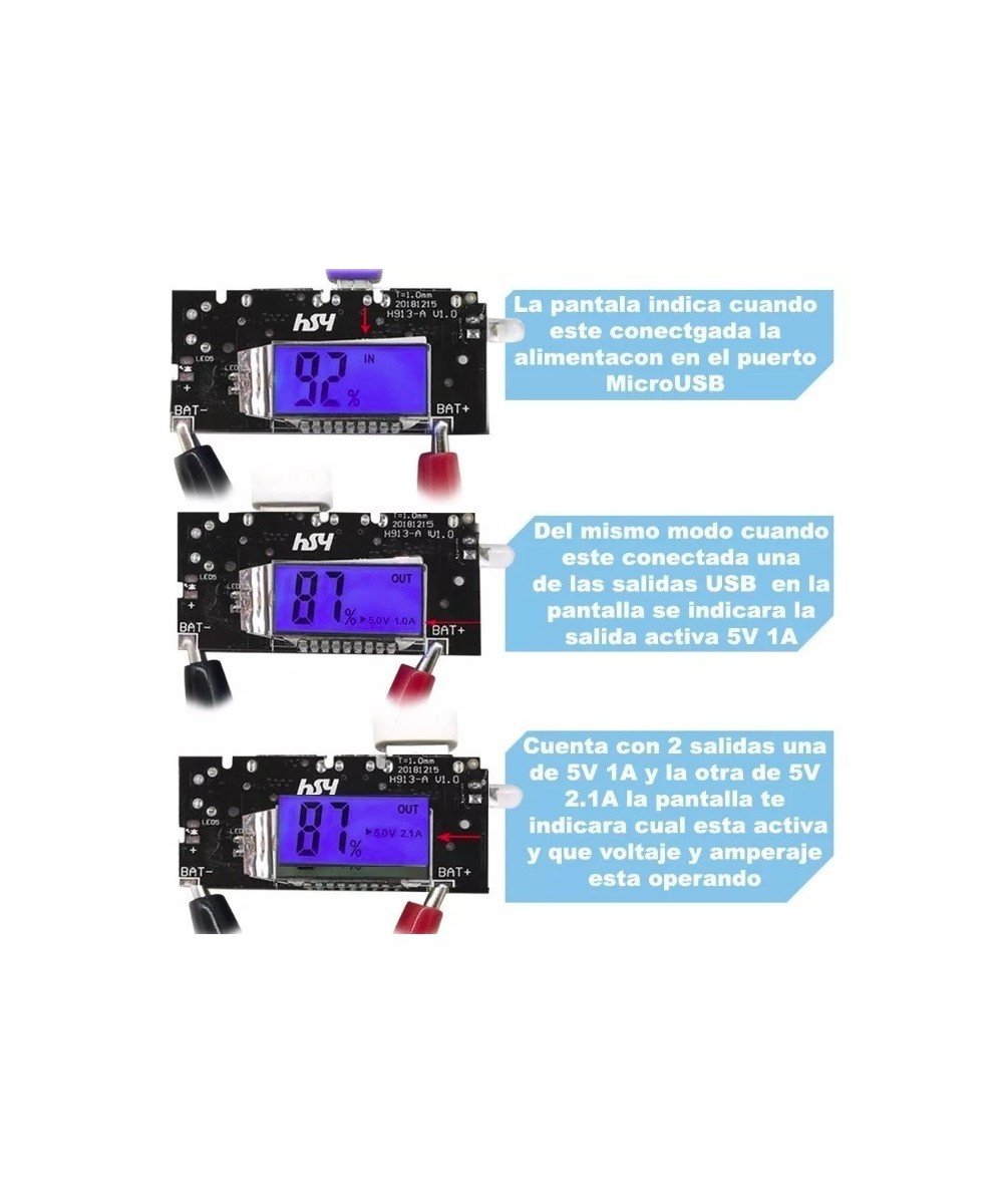 Modulo de Carga USB para Baterias 18650 con Pantalla BMS