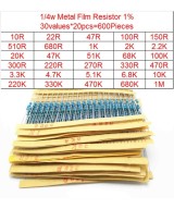 Resistencias con 30 valores 1/4W (600 unidades)