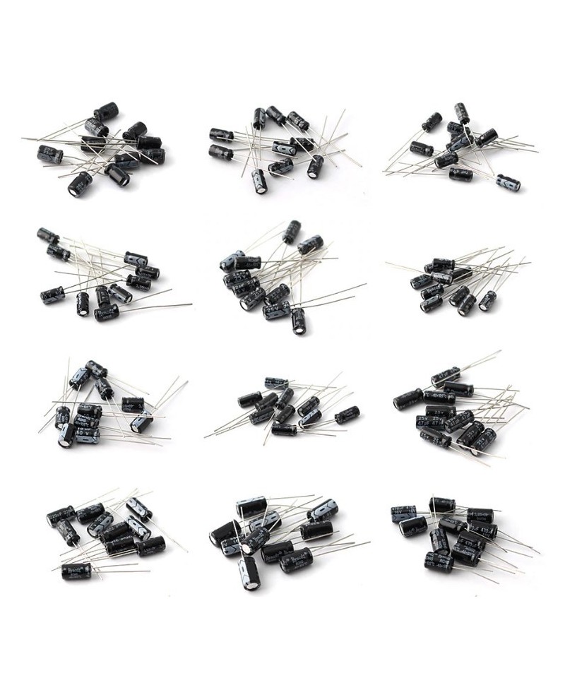 Capacitores electroliticos 12 valores 1uF - 470uF (120 unidades)