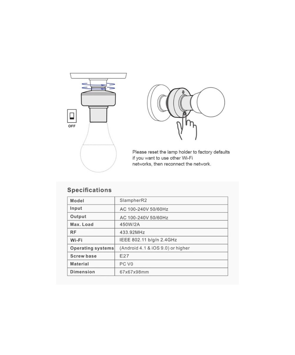 Porta lampara control de voz, RF 433Mhz inteligente WIFI Sonoff R2