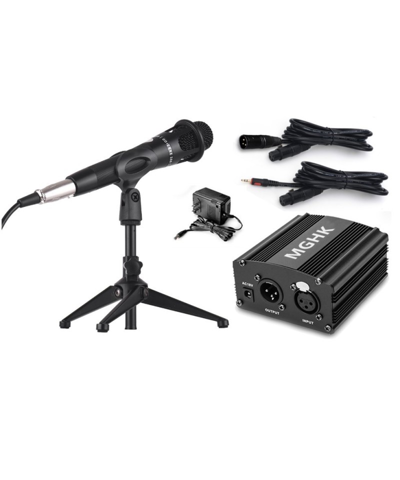 Microfono con tripode y fuente phantom MGHK E-300