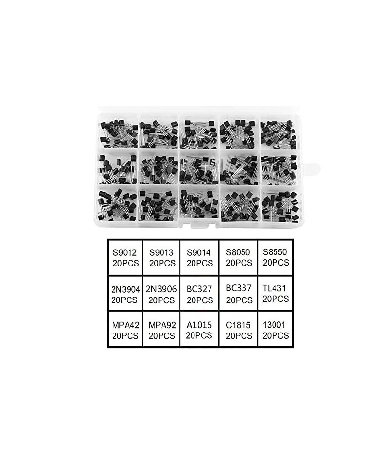 Transistores NPN, PNP 15 valores (Caja 300 unidades)