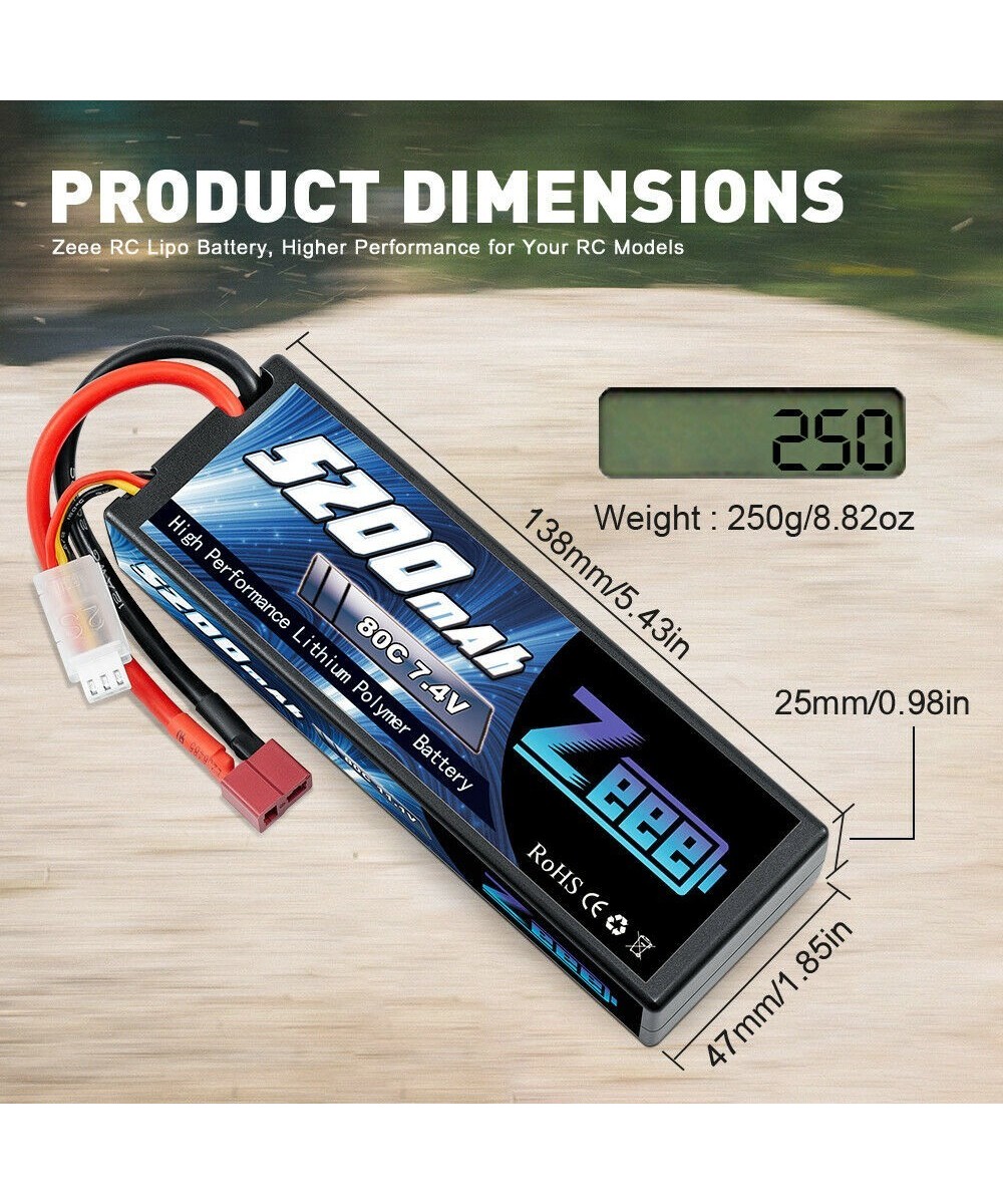 Batería tipo lipo recargable Zeee 7.4V 5200 / 6000mah 80C 2S