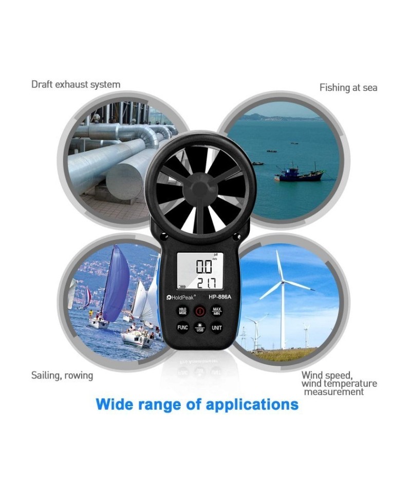 Medidor digital de velocidad del viento, temperatura y humedad Anemómetro HP-866A