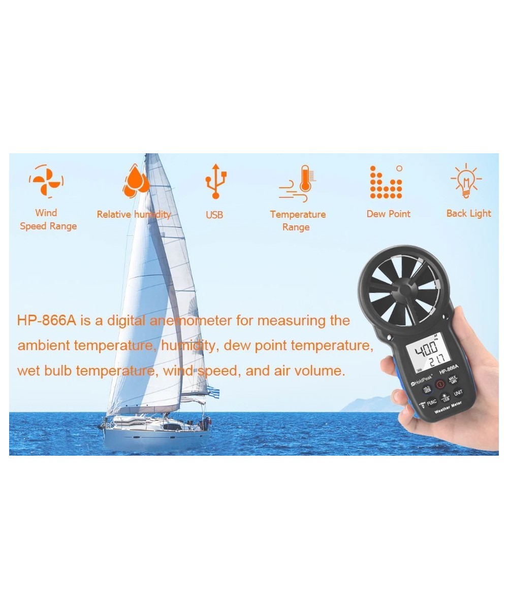 Medidor digital de velocidad del viento, temperatura y humedad Anemómetro HP-866A