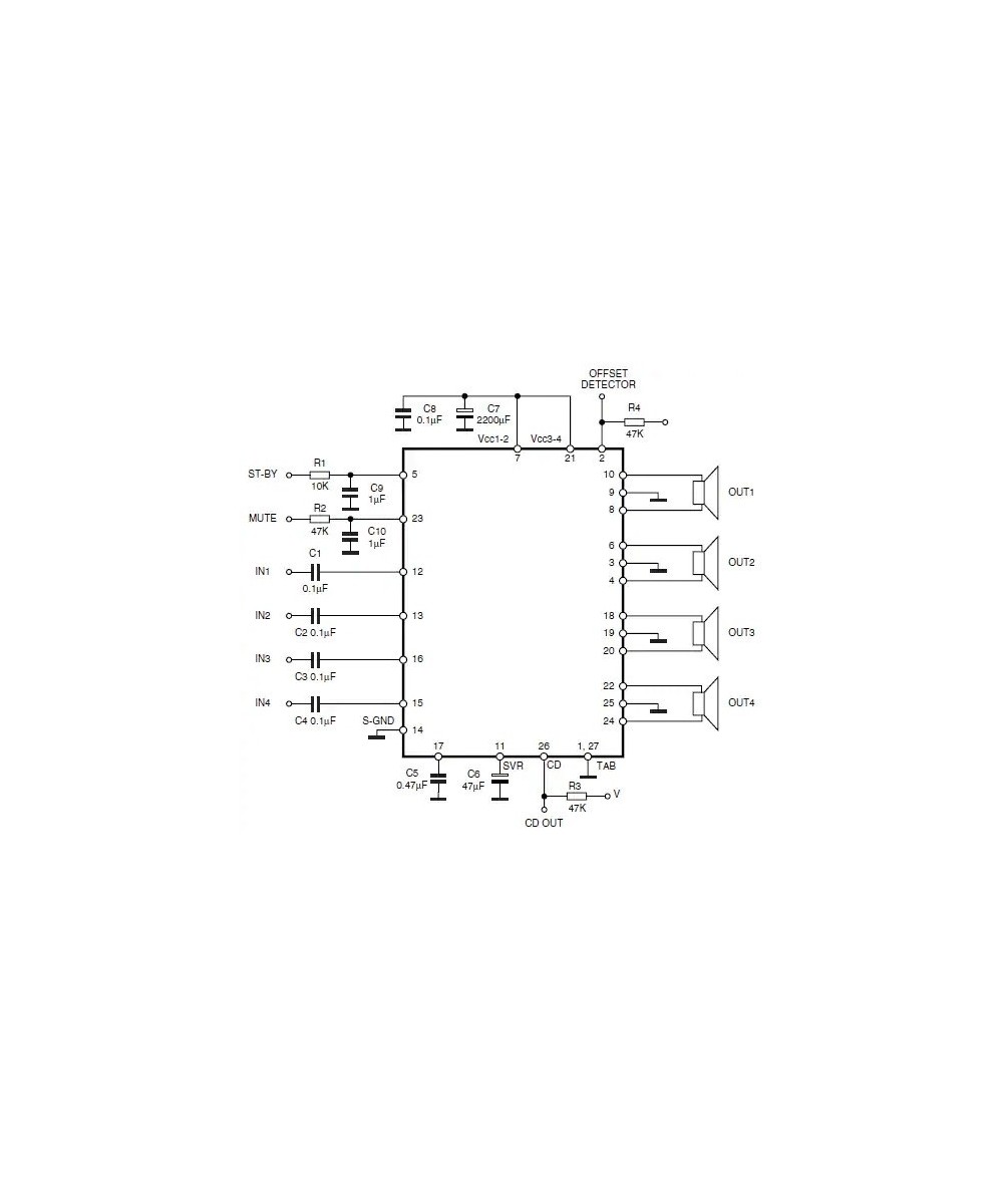 Amplificador de audio TDA7388A 4 x 42W 27 pines