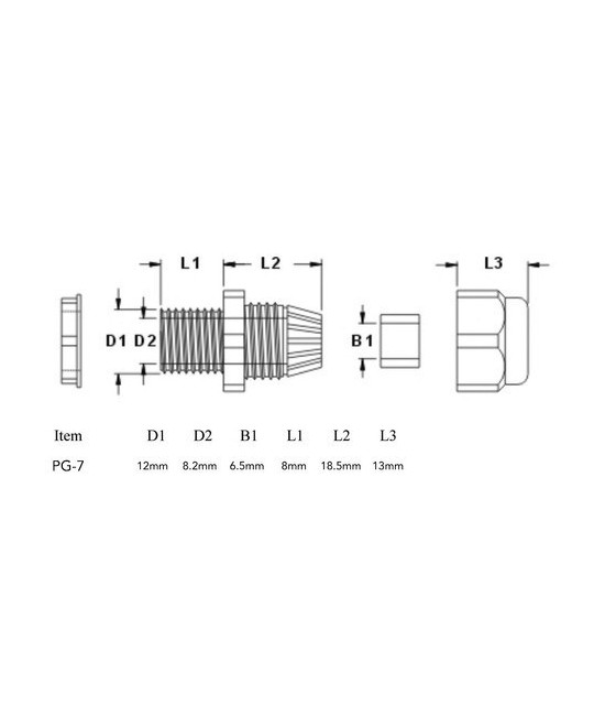 Conector de compresion / prensaestopa PG7 - PG21