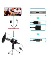 Micrófono de condensador USB con trípode y filtro