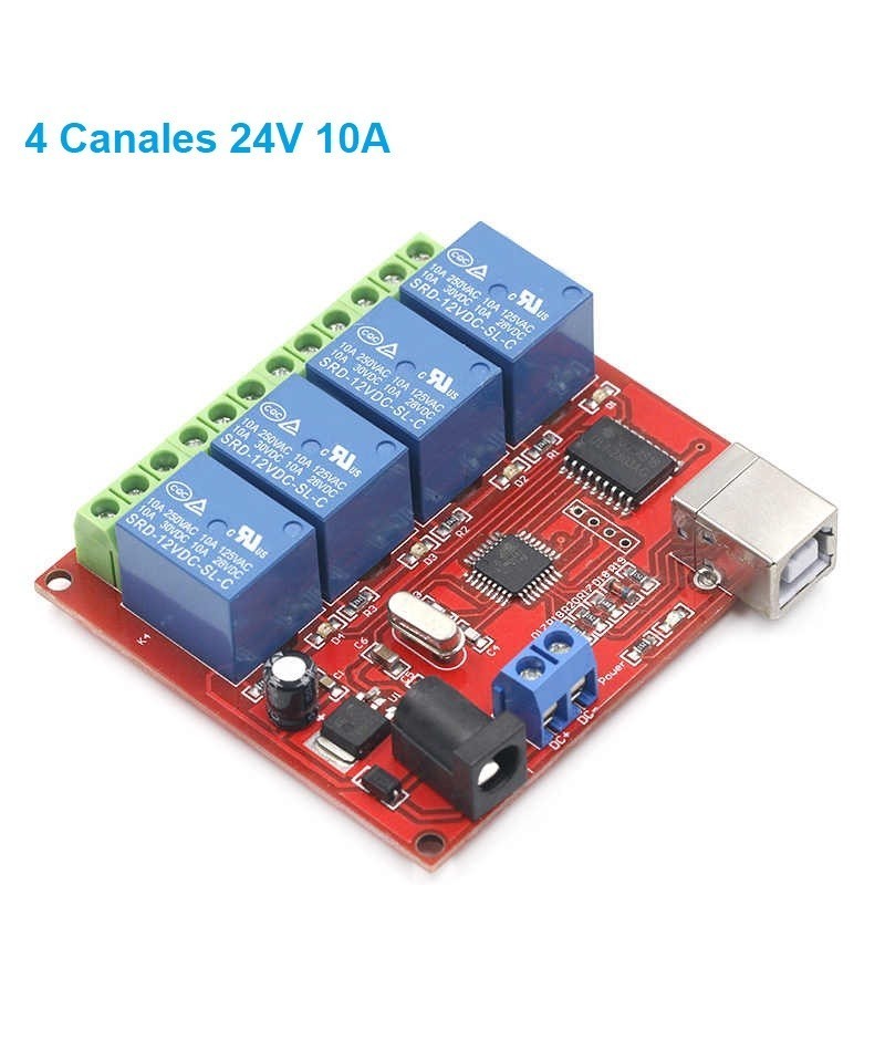 Modulo Rele USB 24V 10A 4 Canales
