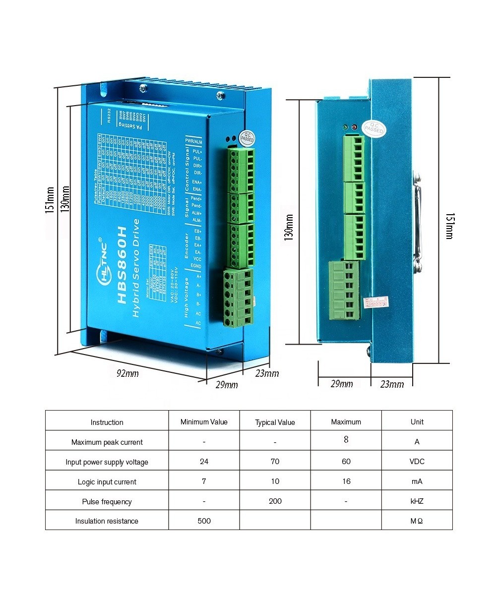 Controlador de Motor DC Paso a Paso Nema 34 HBS860H 30-100VDC 2 Fases