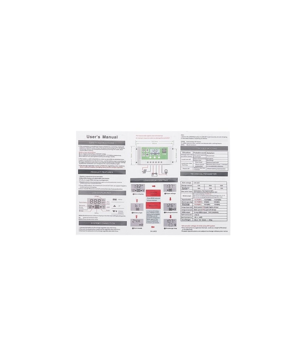 Controladores de Carga Solar 10A/20A/30A/60A 250w