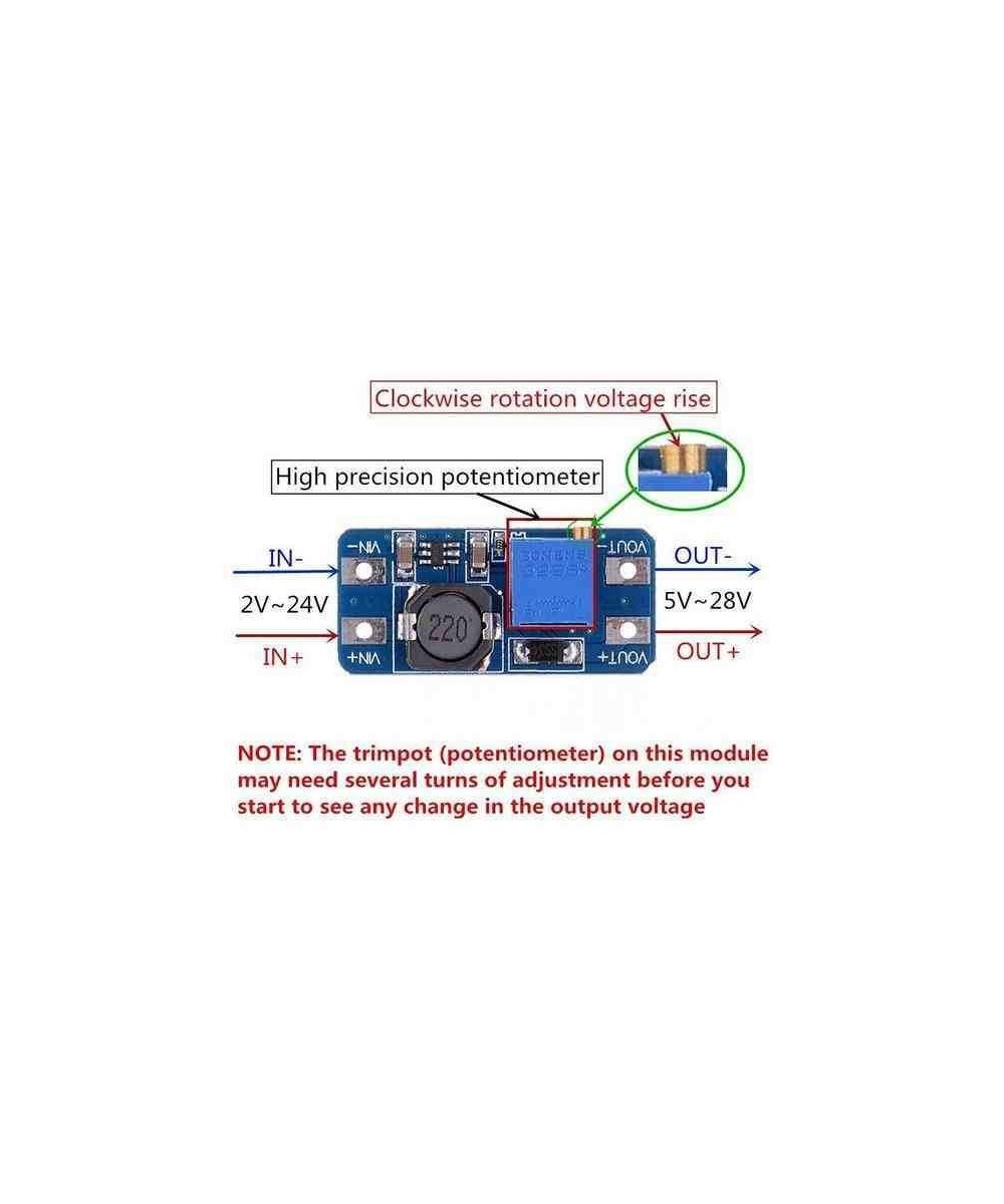 Estabilizador / Regulador Ascendente  de voltaje DC-DC MT3608 Micro USB 2V-24V a 5V-28V 2A