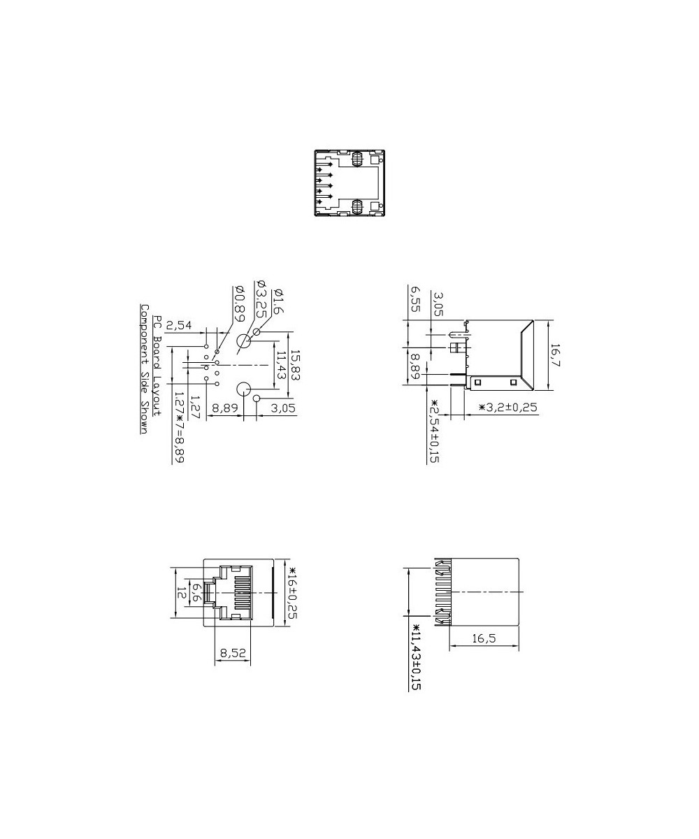 Puerto RJ45 Blindado para PCB 1-4 Puertos