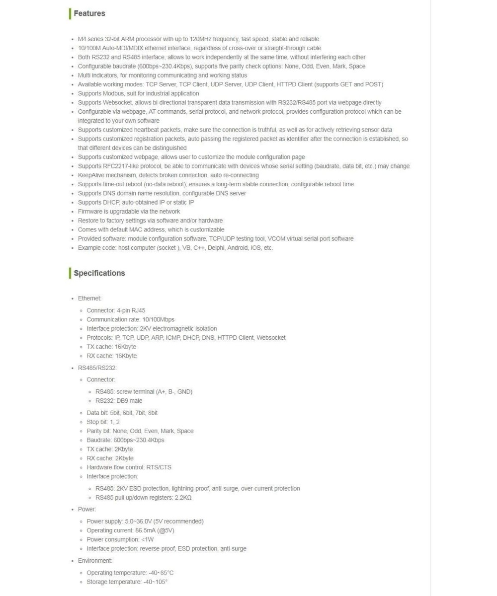 Convertidor de RS232/RS485 a Ethernet