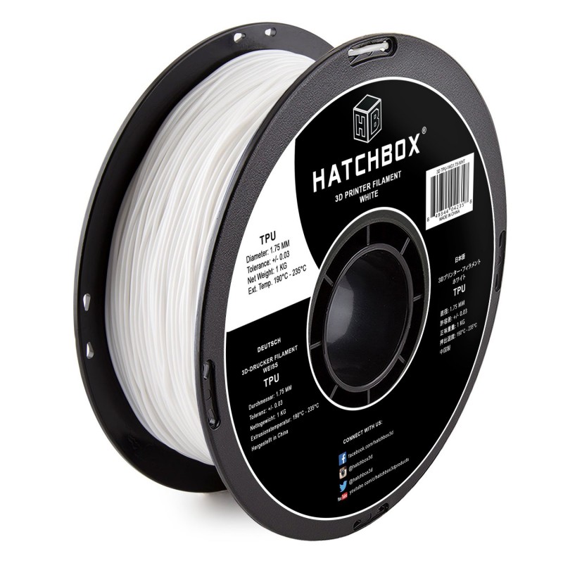 Filamento TPU Hatchbox 1.75mm 2.2 lb Color Blanco