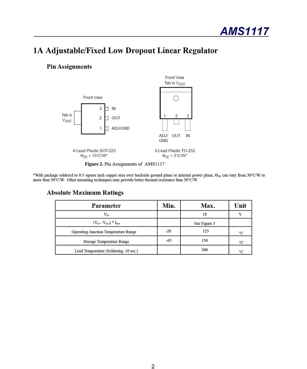 Regulador de voltaje AMS1117 SOT-223 (ADJ-1.2V-1.8V-3.3V-5.1V)