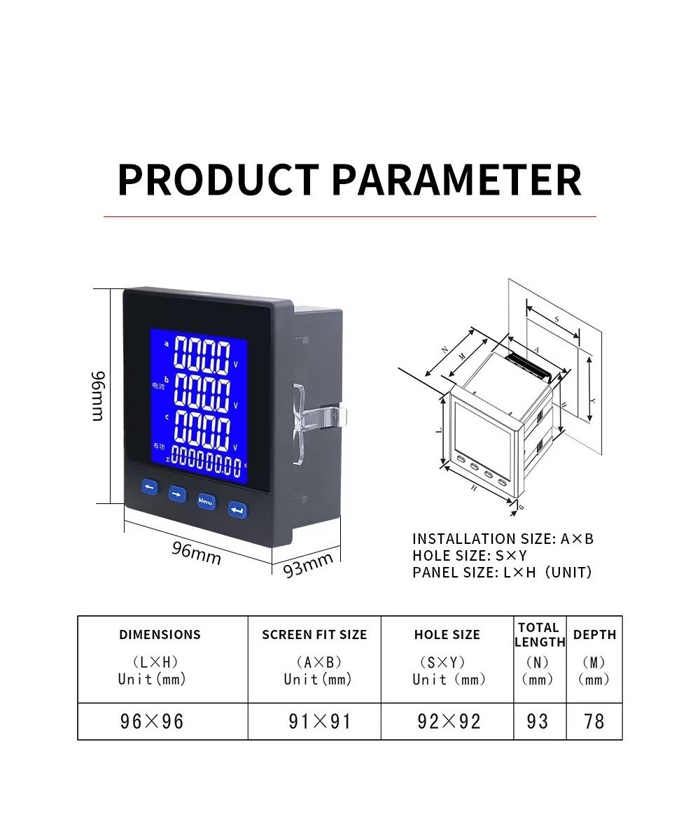 Monitor de Voltaje y Corriente Multifuncion DB194E-9S4 Trifasico