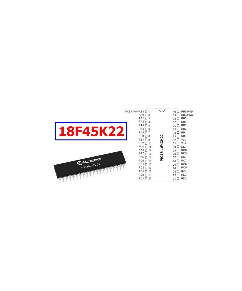 Microcontrolador Programable PIC 18F45K22-IP DIP-40