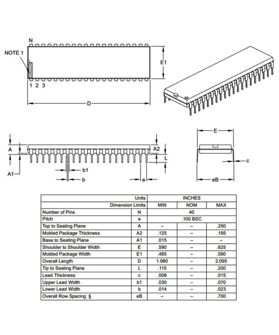 Microcontrolador Programable PIC 18F45K22-IP DIP-40