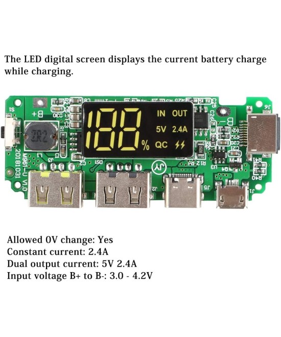 Modulo de Carga para Baterias de Litio 18650 5V 2.4A Input USB-C/Lightning/Micro USB BMS