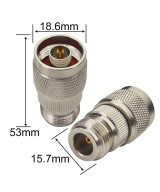 Adaptador RF de coaxial tipo N hembra a macho, con rosca giratoria