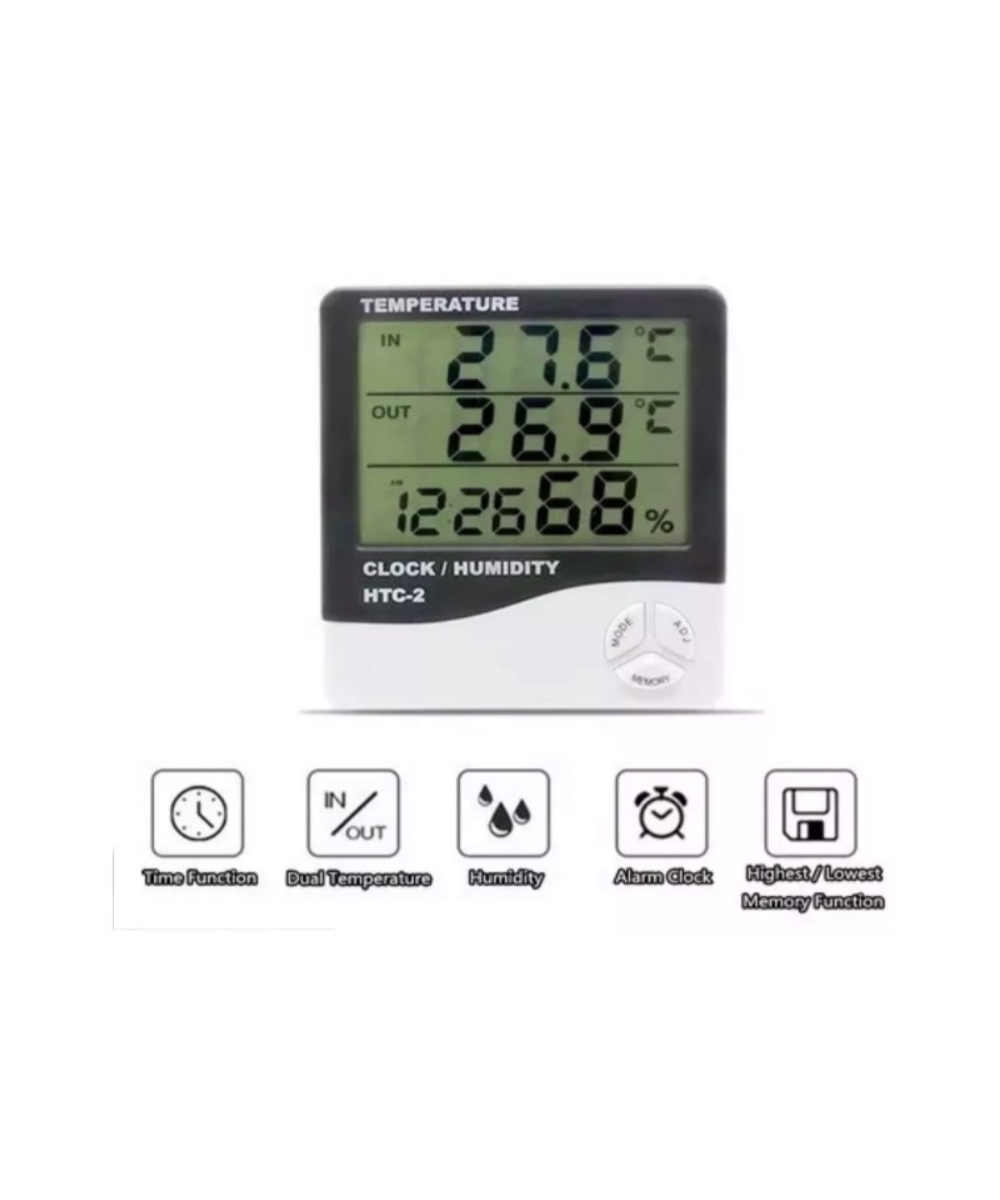 Termohigrometro Digital y Reloj HTC-2