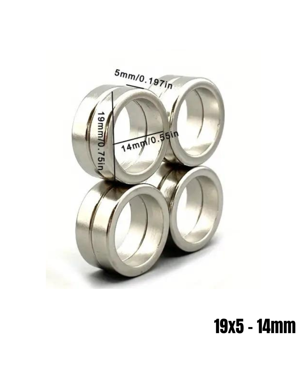 Imán de neodimio tipo anillo 19x5 - 14mm (2U)