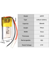 Bateria Tipo Lipo Recargable 3.7V 80mah