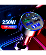 Adaptador de carga de cigarrera para vehiculo 5 puertos USB PD QC3.0 USB-C 250W