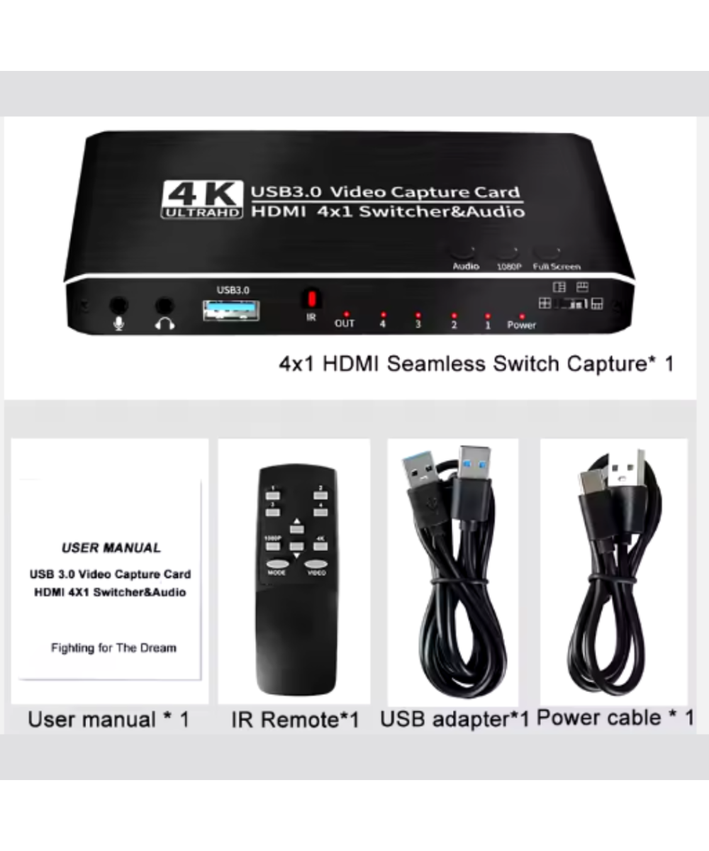 Capturadora de video HDMI USB 3.0 4 entradas 1 salida QUAD