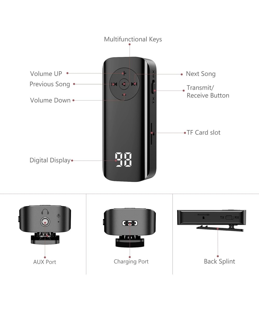 Transmisor y receptor de audio bluetooth 5.3 con lector TF