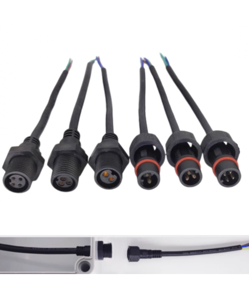 Conector impermeable 2/3/4 pines macho - hembra para montaje