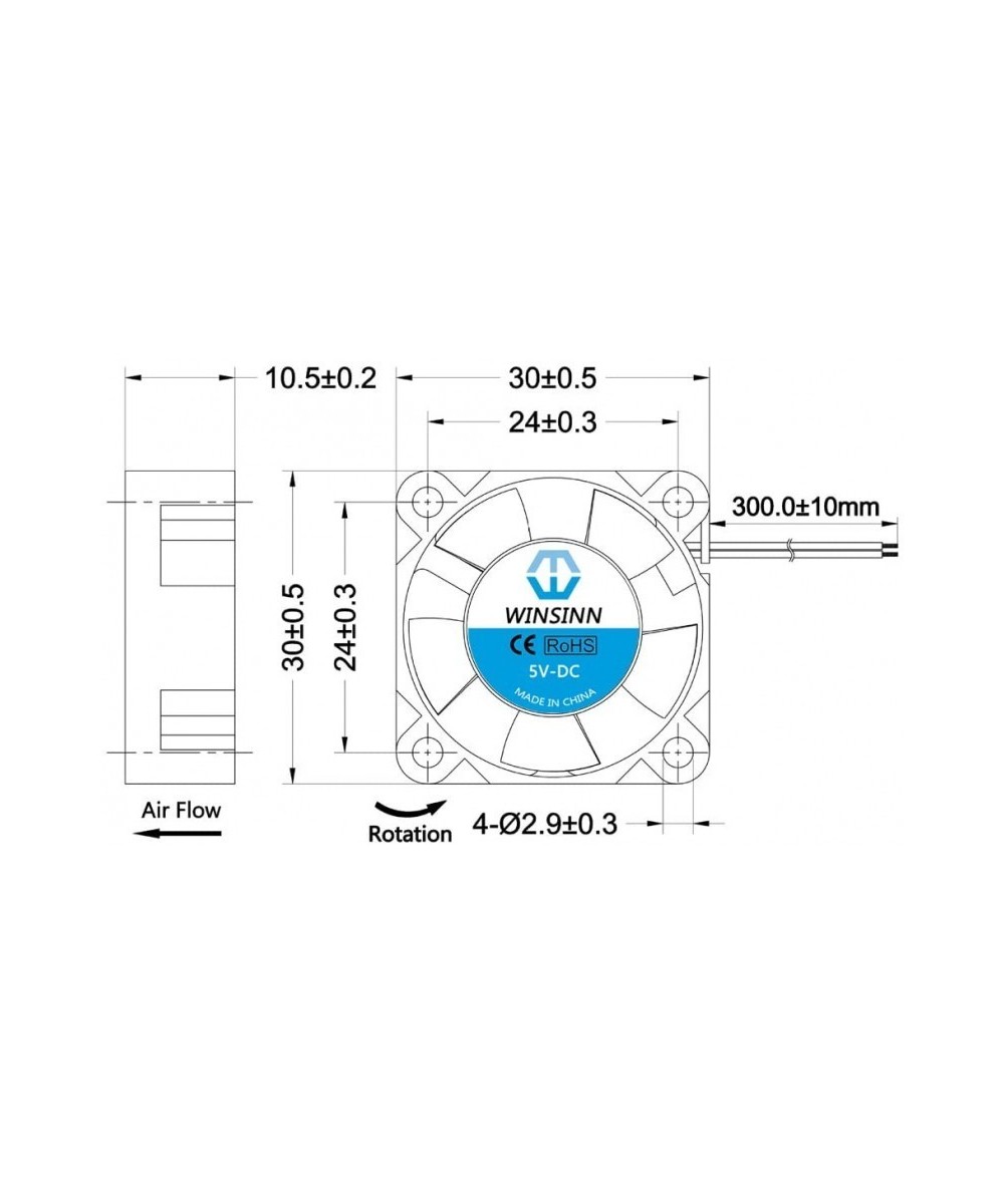 Ventilador plastico  2 lineas 5V/12V/24V 30x10mm