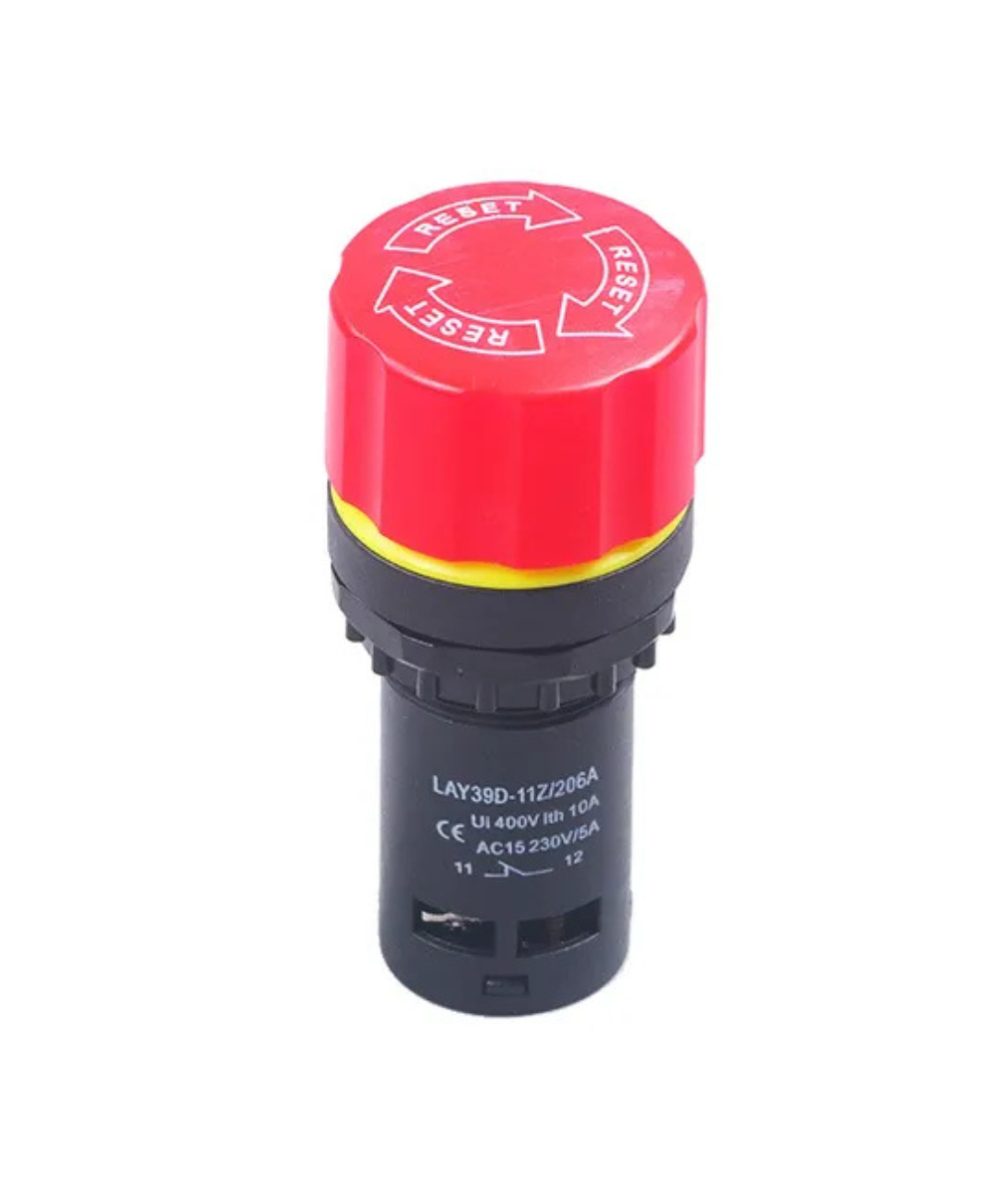 Boton industrial parada de emergencia rojo