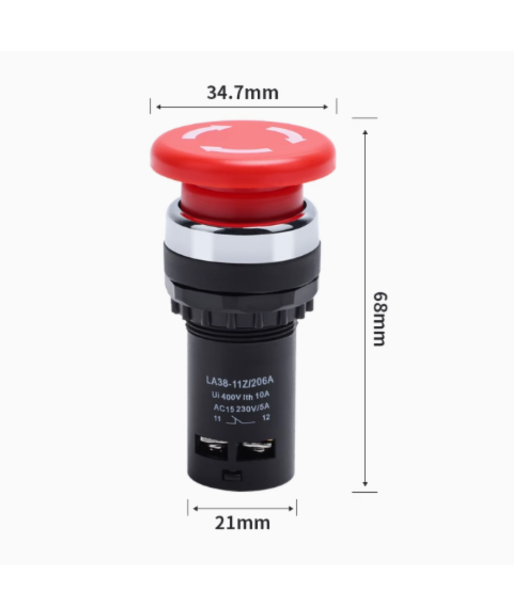 Boton industrial parada de emergencia rojo tipo hongo