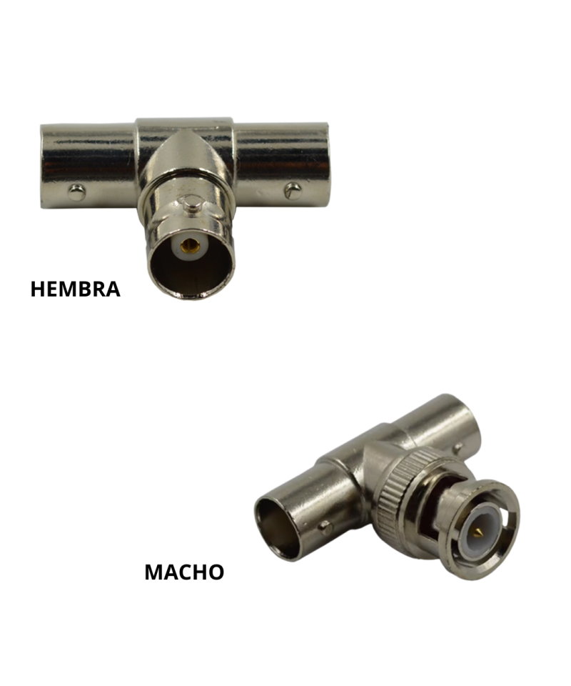 Conector separador BNC tres vías Hembra y Macho