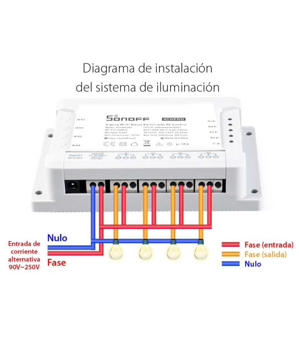Relé de 4 canales inteligente R3 wifi sonoff