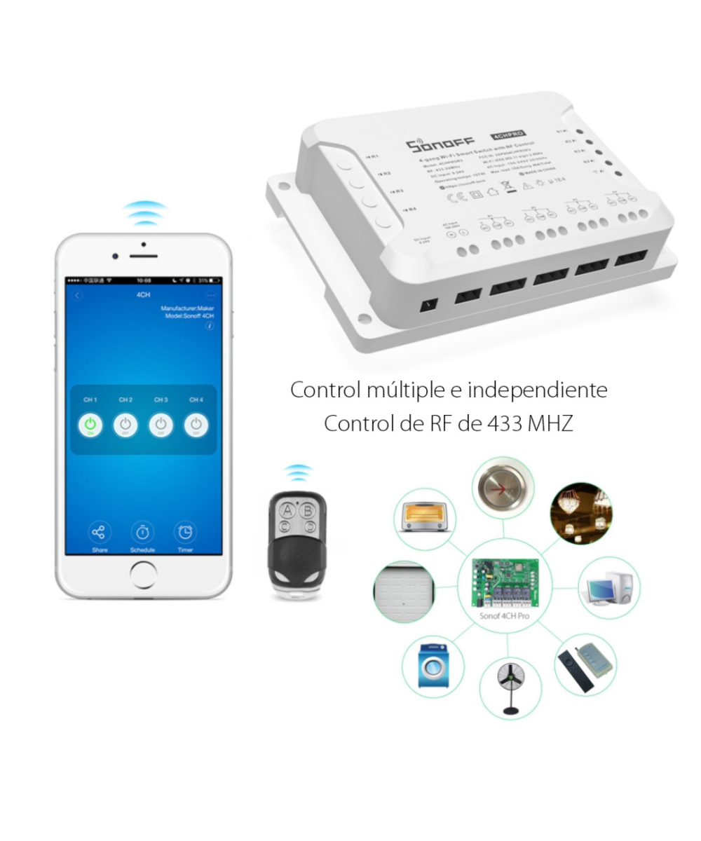 Relé de 4 canales inteligente R3 wifi sonoff