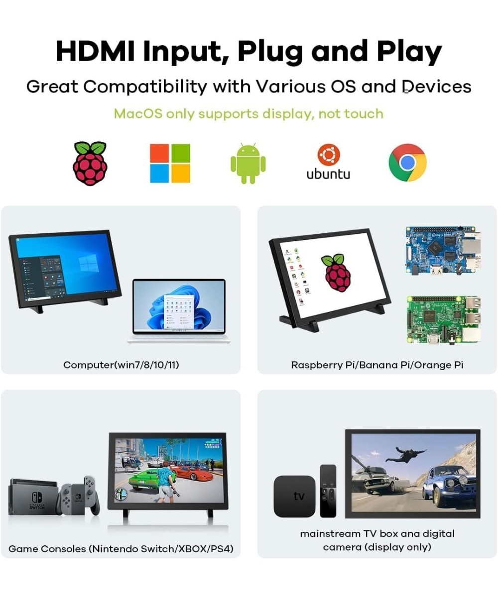 pantalla tactil 10.1 capacitiva HDMI pantalla 1280x800 para Raspberry Pi 5/4/3B