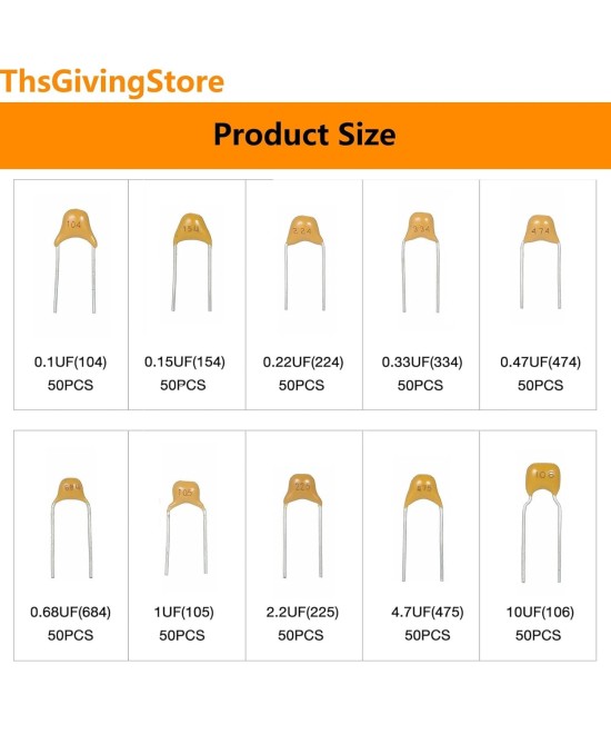 Capacitores ceramicos 500 piezas 10 Valores 0.1-10UF 50V