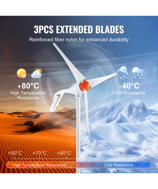 Generador de viento 500W 12V Aerogenerador 3 aspas VEVOR