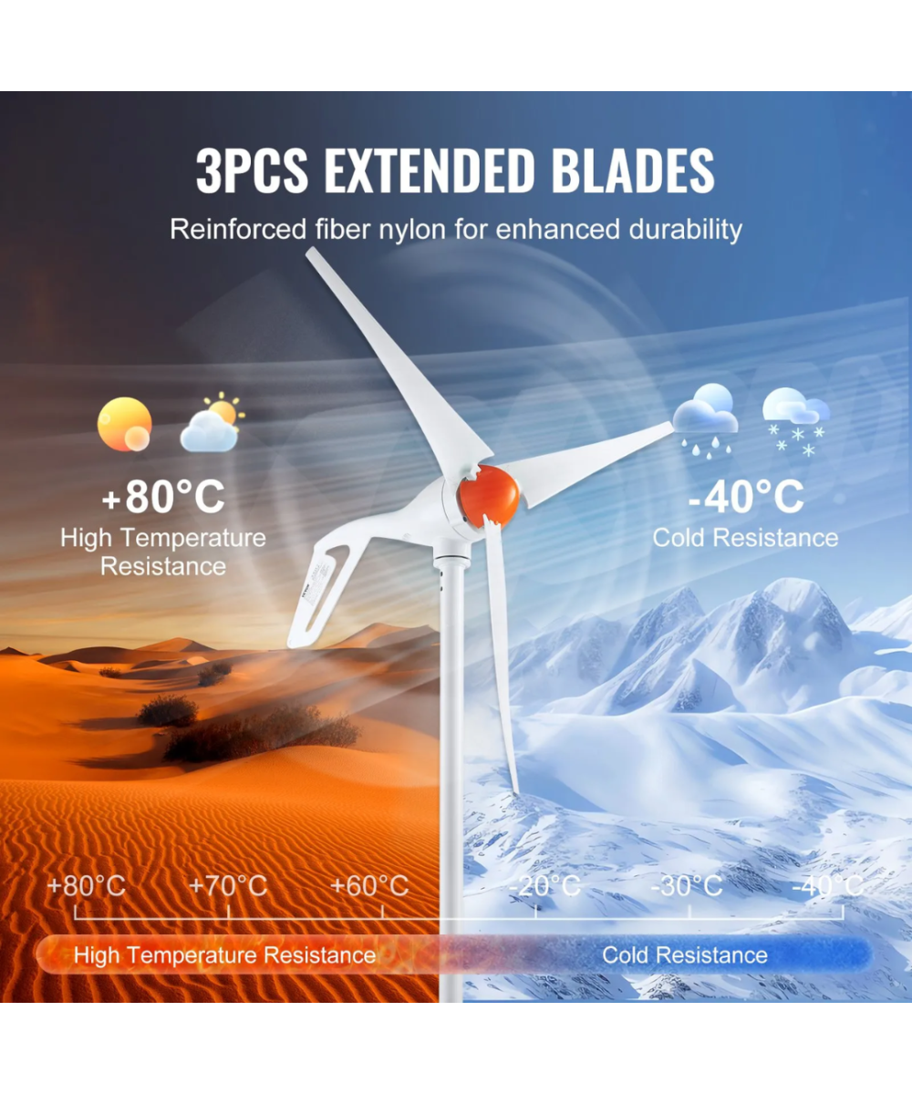 Generador de viento 500W 12V Aerogenerador 3 aspas VEVOR