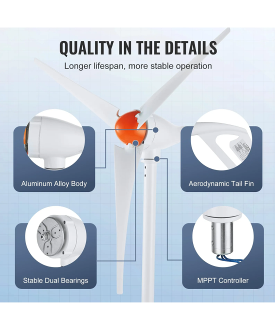 Generador de viento 500W 12V Aerogenerador 3 aspas VEVOR