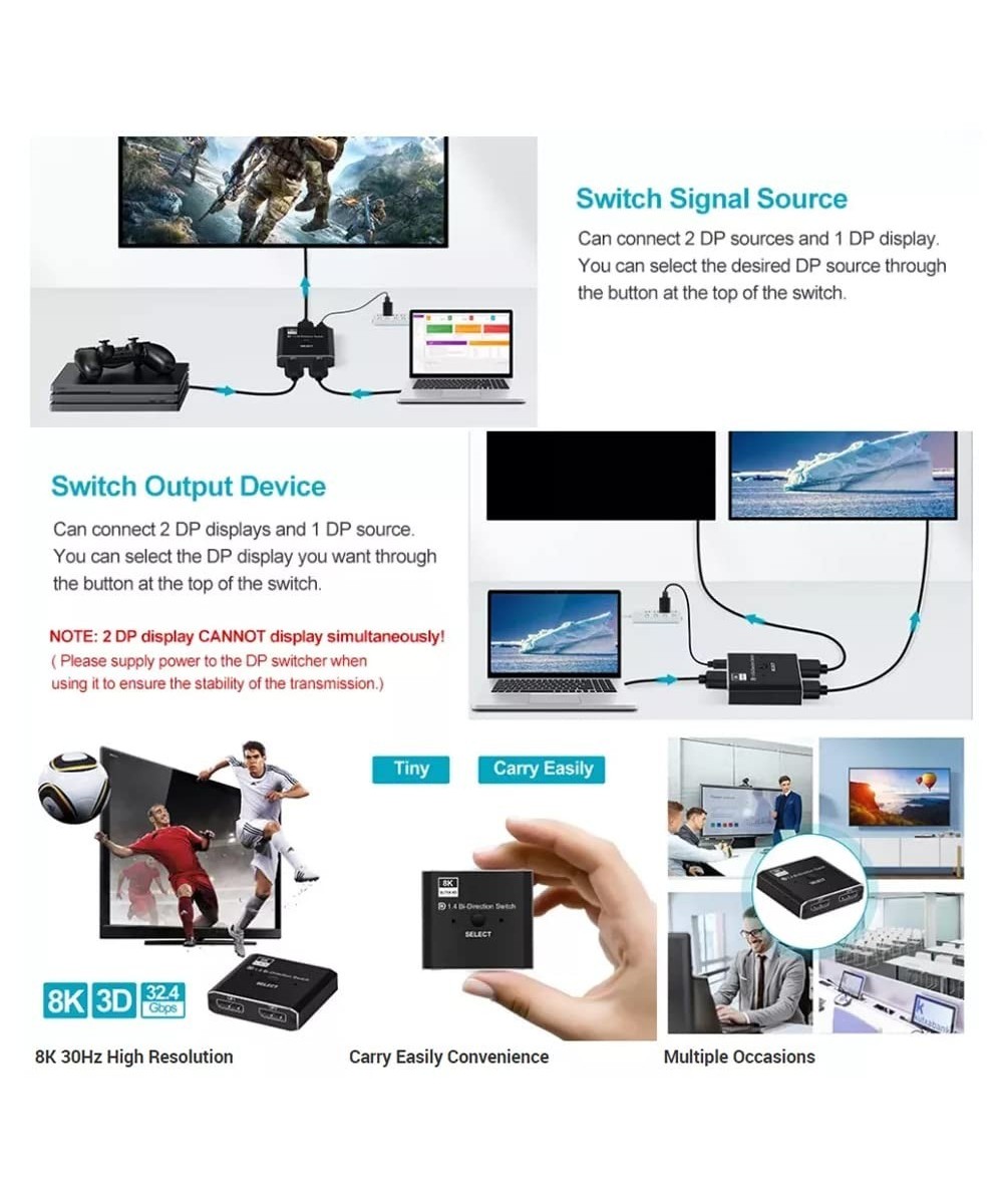 Separador bidireccional DisplayPort 2x1 / 1x2, 8K 60Hz, 4K 120Hz