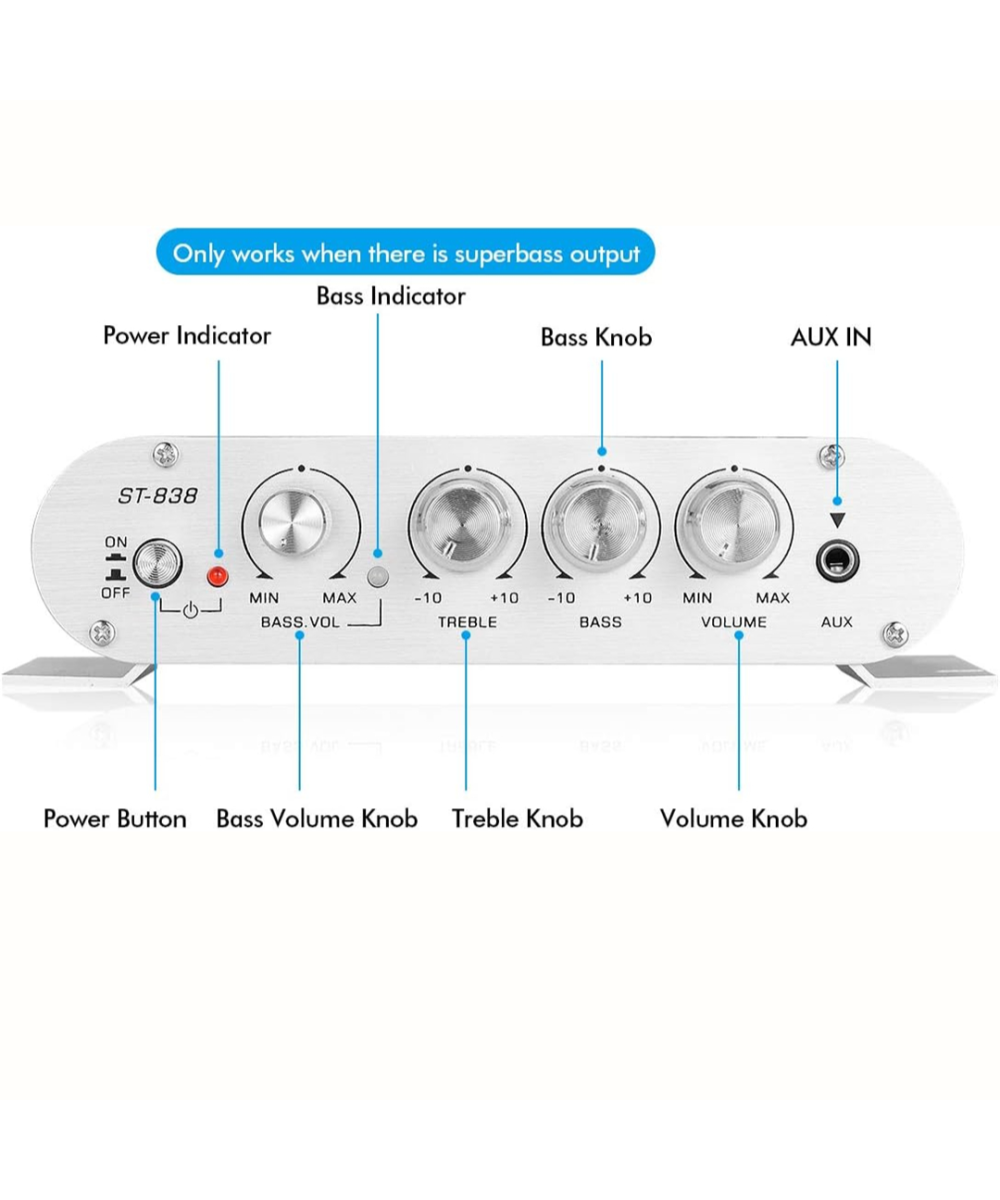 Amplificador de audio estereo Hi-Fi 2.1 LP-838 200W 12-15V