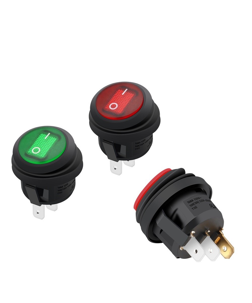 Interruptor redondo de 3 pines con luz verde AC 20mm ON/OFF