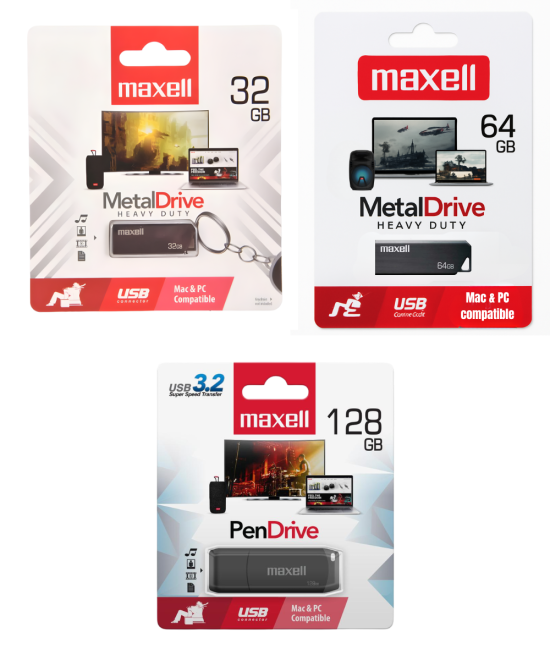 Memoria USB Maxell de 32-128 GB con carcasa
