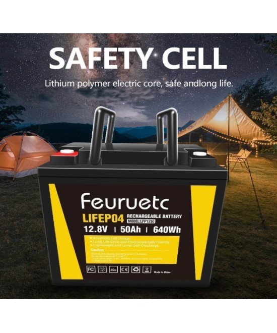 Batería de ciclo profundo LiFePO4 de 12V 50Ah recargable FEURUETC